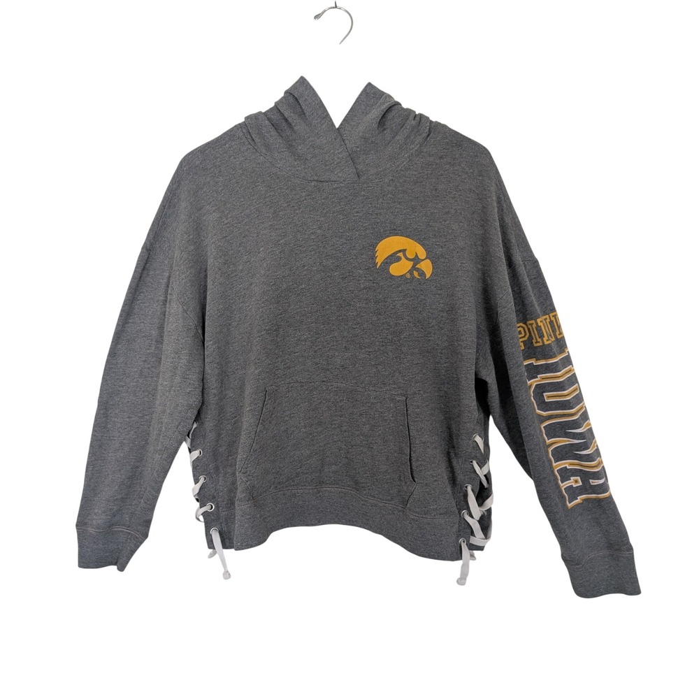 PINK Victoria's Secret Iowa Hawkeyes Lace Up Side Hoodie Gray Large